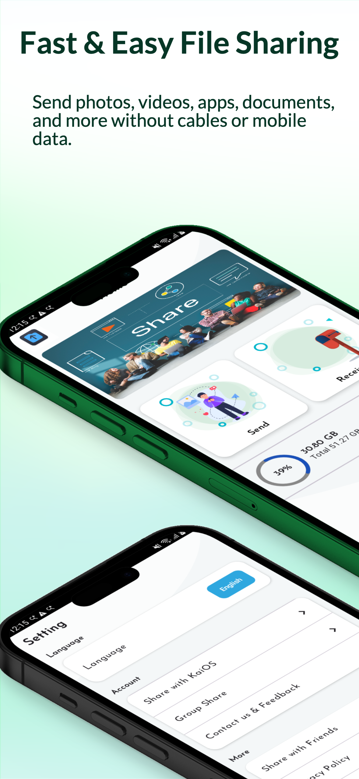 ShareFiles home screen with Send and Receive